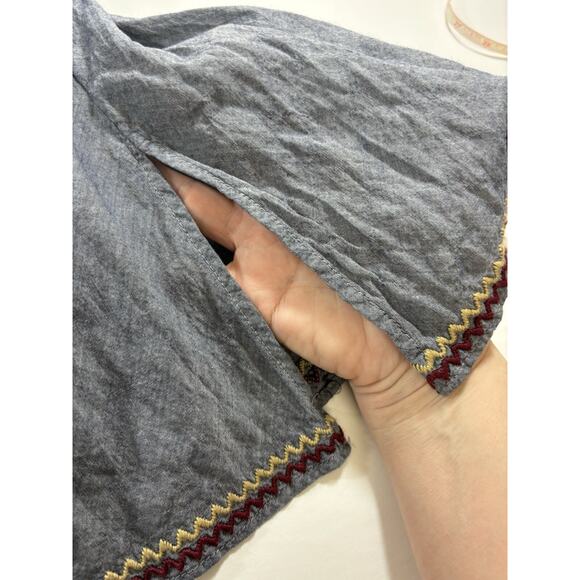Johnny Was Workshop Chambray Peasant Top Grey Small Embroidered Bell Sleeves - Picture 7 of 11